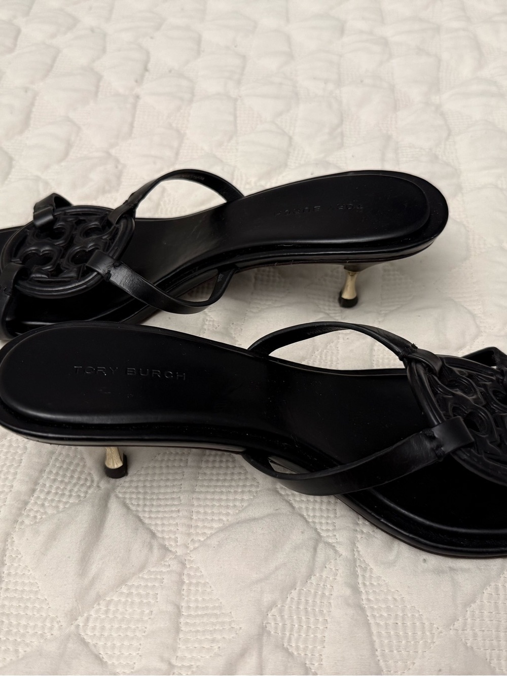 Tory Burch Black with Gold Kitten Heels - Picture 3 of 4